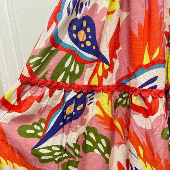 Umgee Tropical Floral Smocked Midi Dress Large Palm Print - Picture 5 of 16